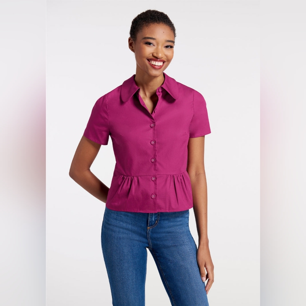 Modcloth Fuschia Cotton Such Sweetness Peplum Top Plus Size 2x NWT